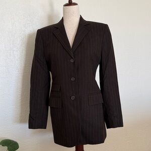 Ralph Lauren Women's Brown Pinstripe Blazer Classic Suit Jacket